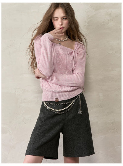 VIA PITTI VIADK566 Lace up long sleeved knitted sweater