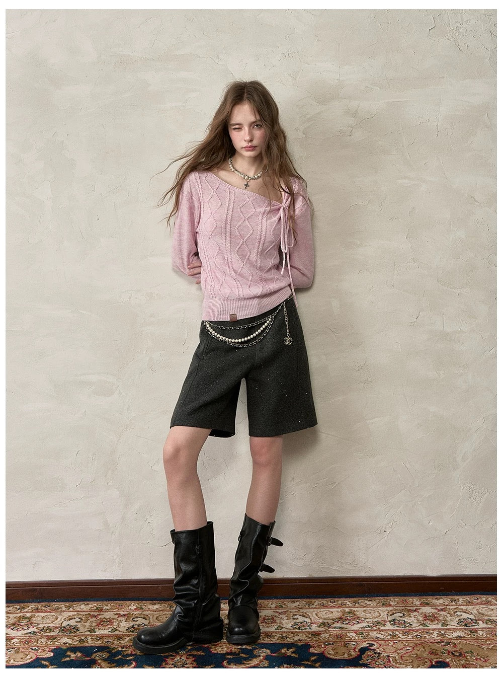 VIA PITTI VIADK566 Lace up long sleeved knitted sweater