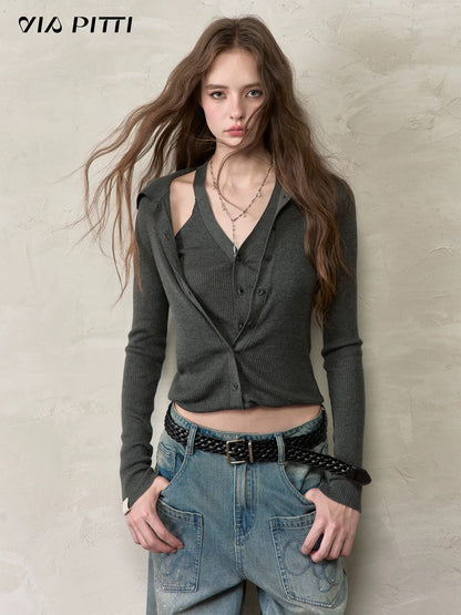 VIA PITTI VIADK593 Lace up long sleeved knitted sweater