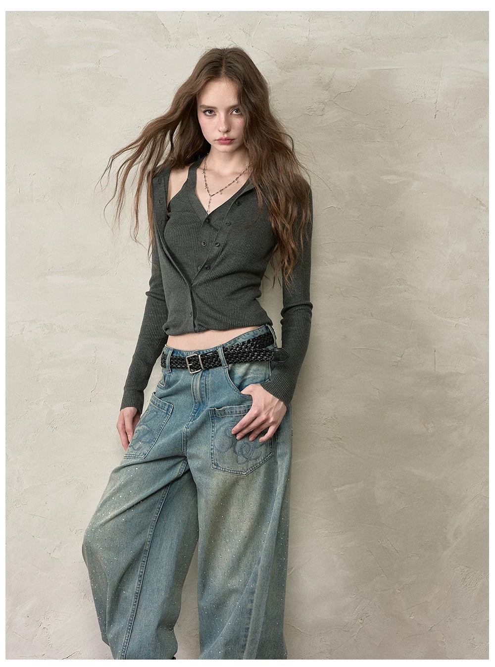 VIA PITTI VIADK593 Lace up long sleeved knitted sweater