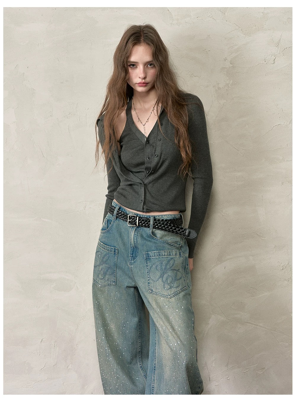VIA PITTI VIADK593 Lace up long sleeved knitted sweater