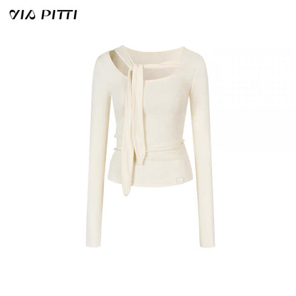 VIA PITTI VIACTP531 Lace up U-neck long sleeved knitted sweater