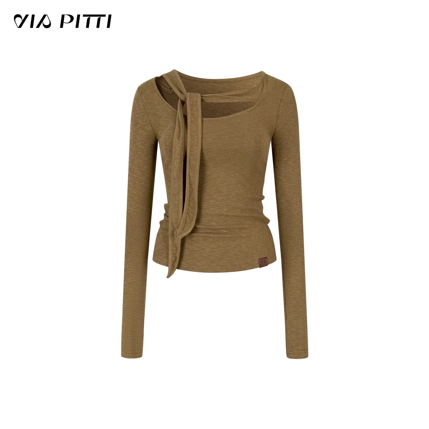 VIA PITTI VIACTP531 Lace up U-neck long sleeved knitted sweater