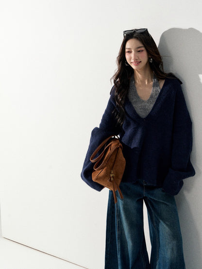 Lafreedom LAF350925 Lazy style V-neck sweater top