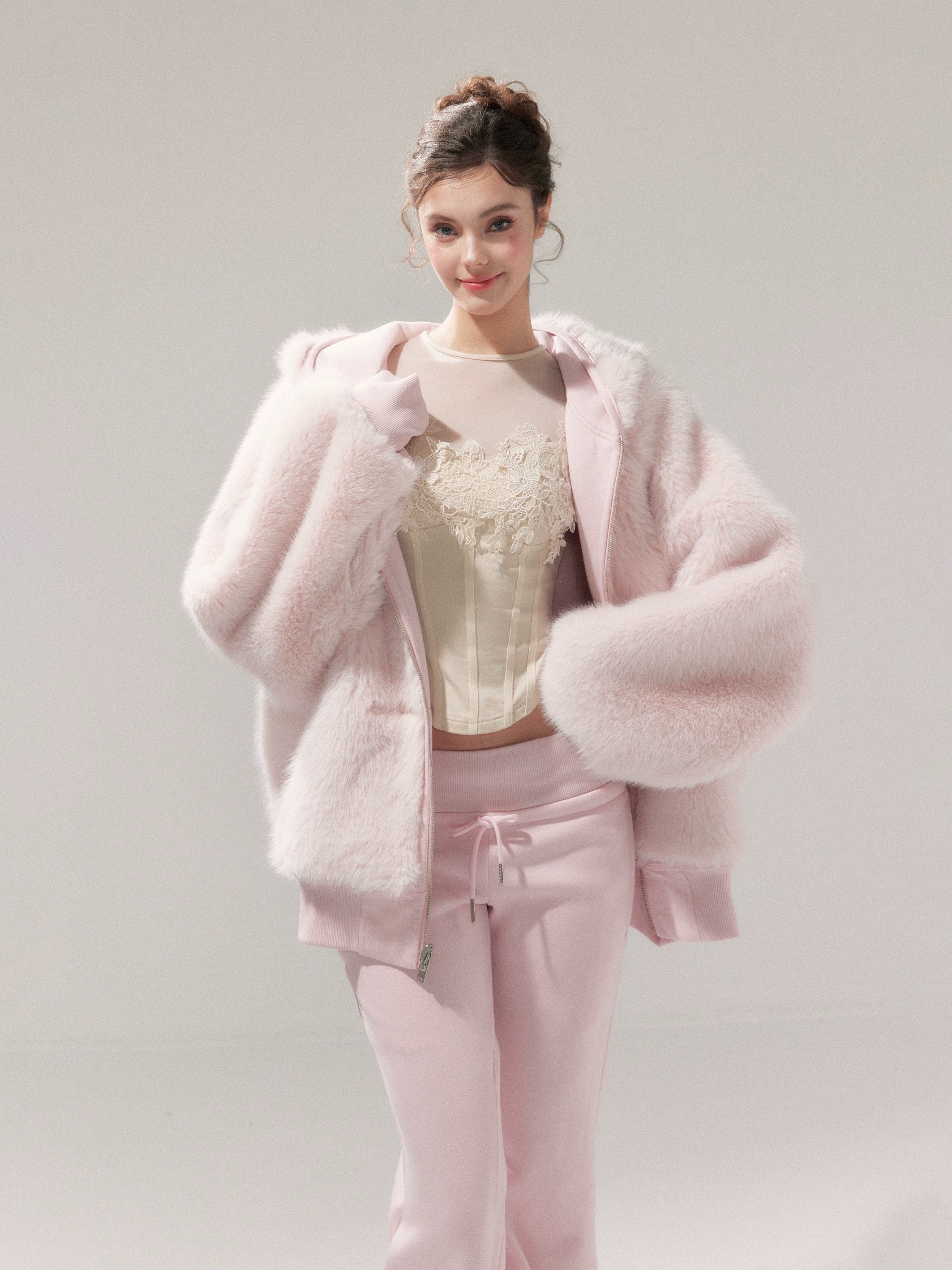 YZZI HE Two-sided hoodie jacket + sweatpants (Pink)