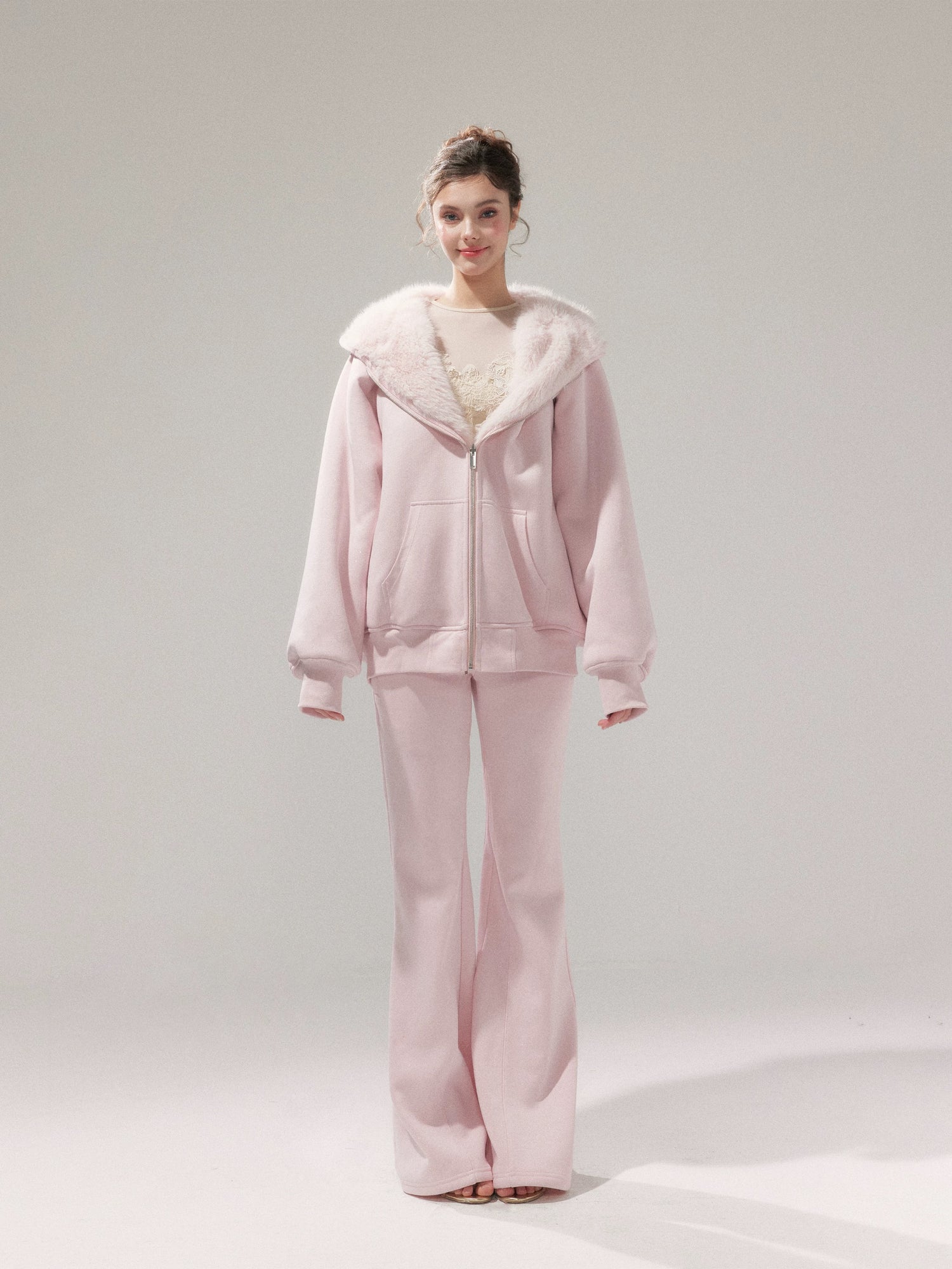 YZZI HE Two-sided hoodie jacket + sweatpants (Pink)