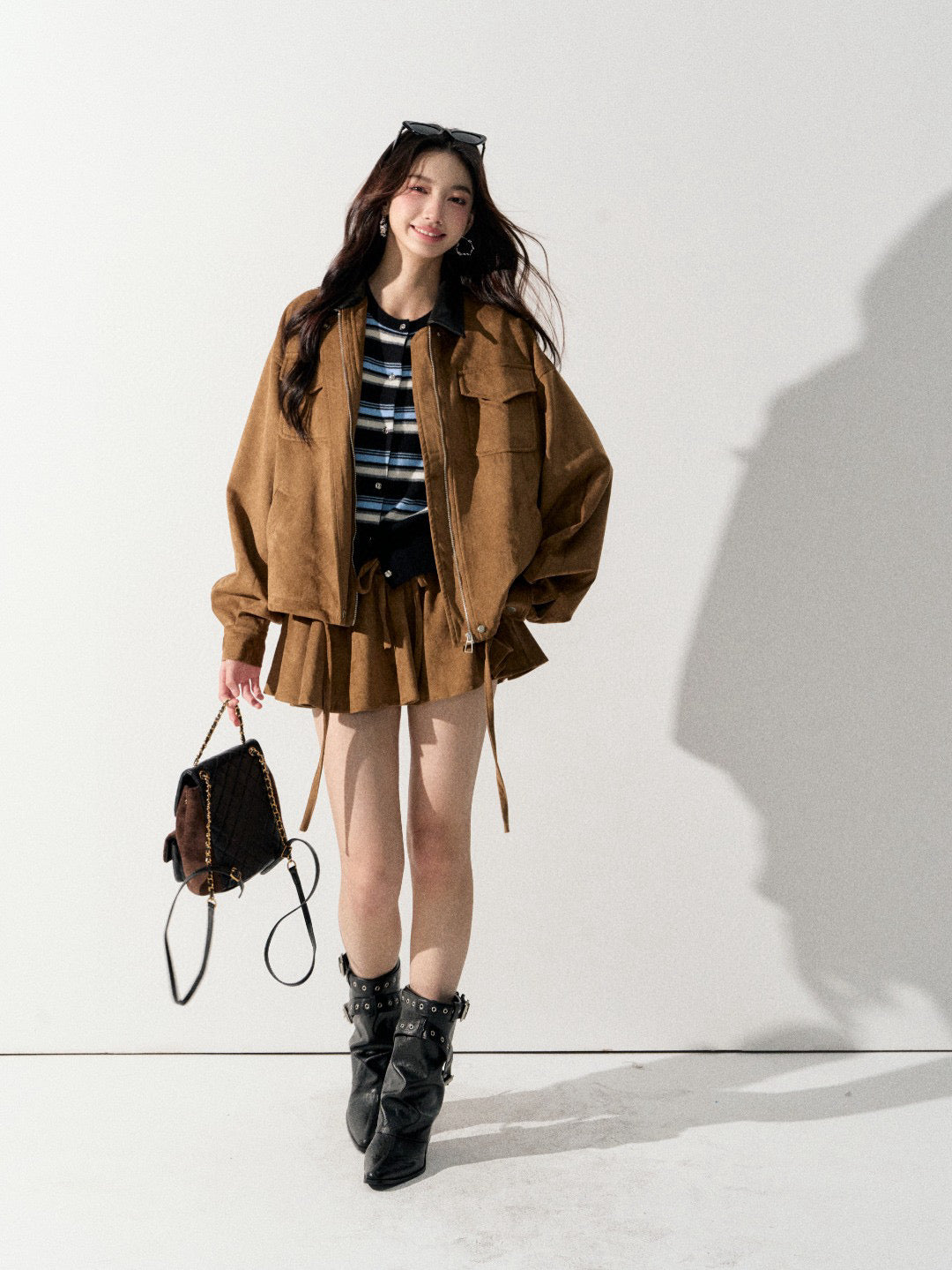 Lafreedom LAF350924 High waisted contrasting fur half skirt
