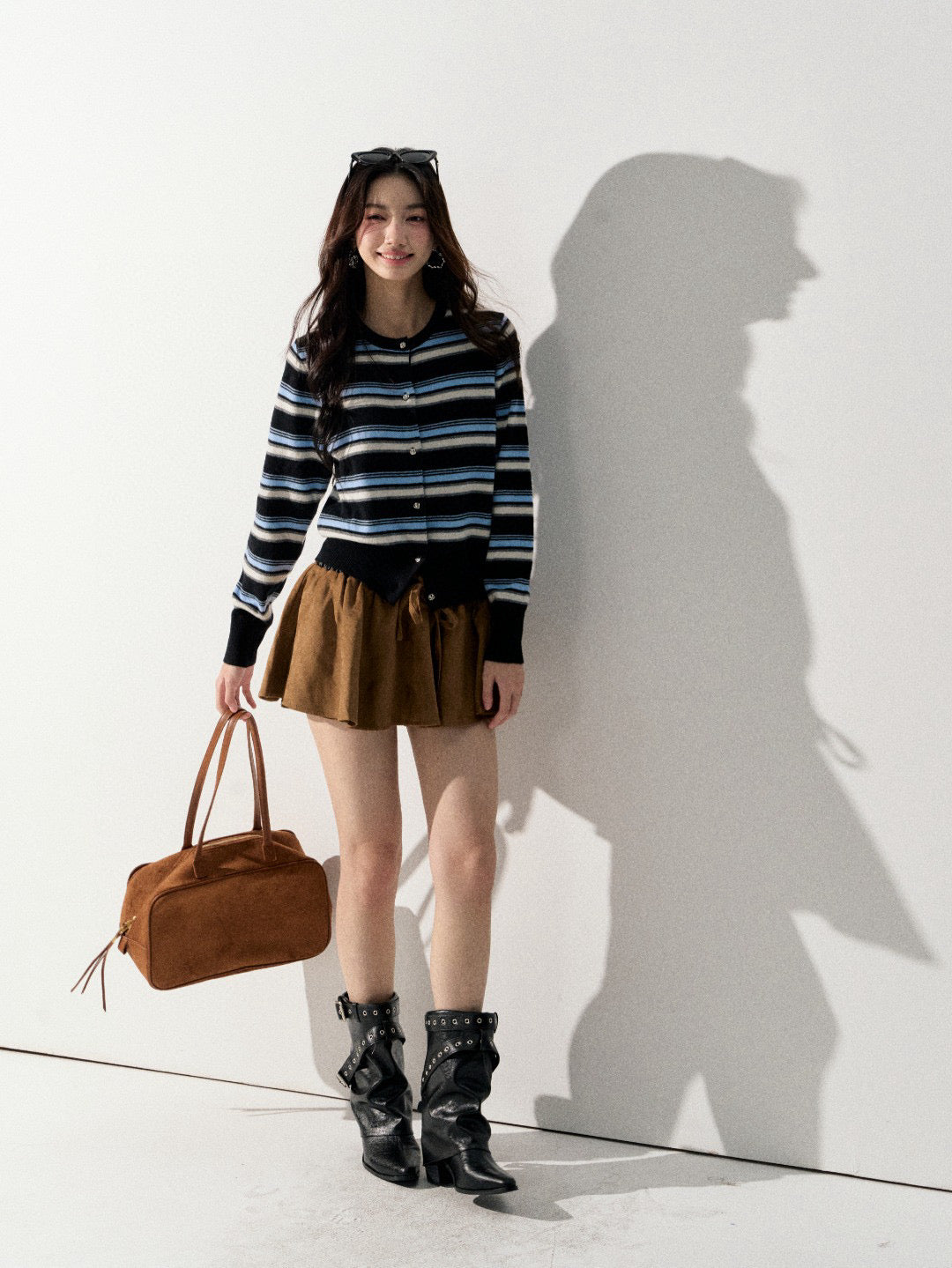Lafreedom LAF350921 Round neck striped knitted cardigan