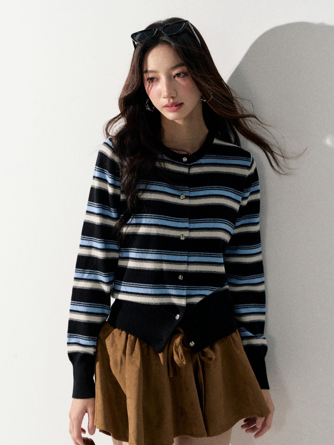 Lafreedom LAF350921 Round neck striped knitted cardigan