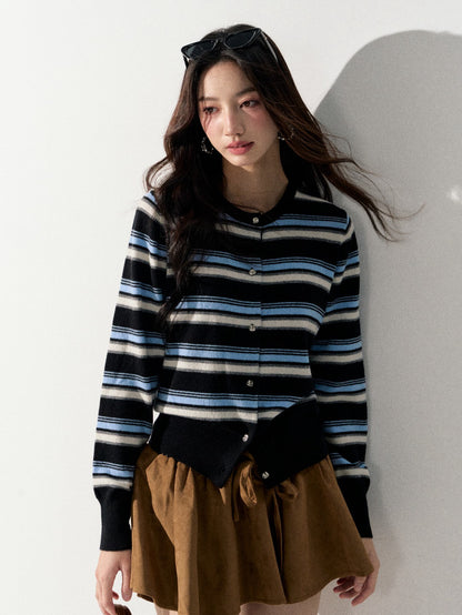 Lafreedom LAF350921 Round neck striped knitted cardigan