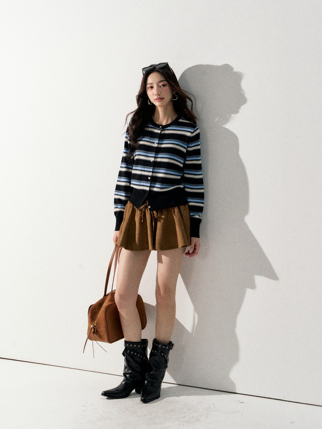 Lafreedom LAF350921 Round neck striped knitted cardigan
