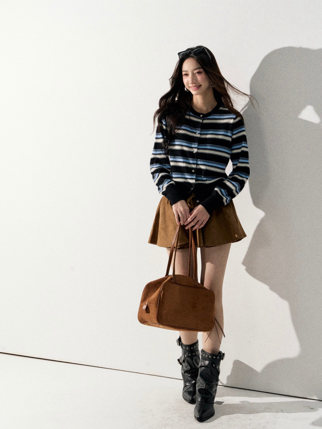 Lafreedom LAF350921 Round neck striped knitted cardigan