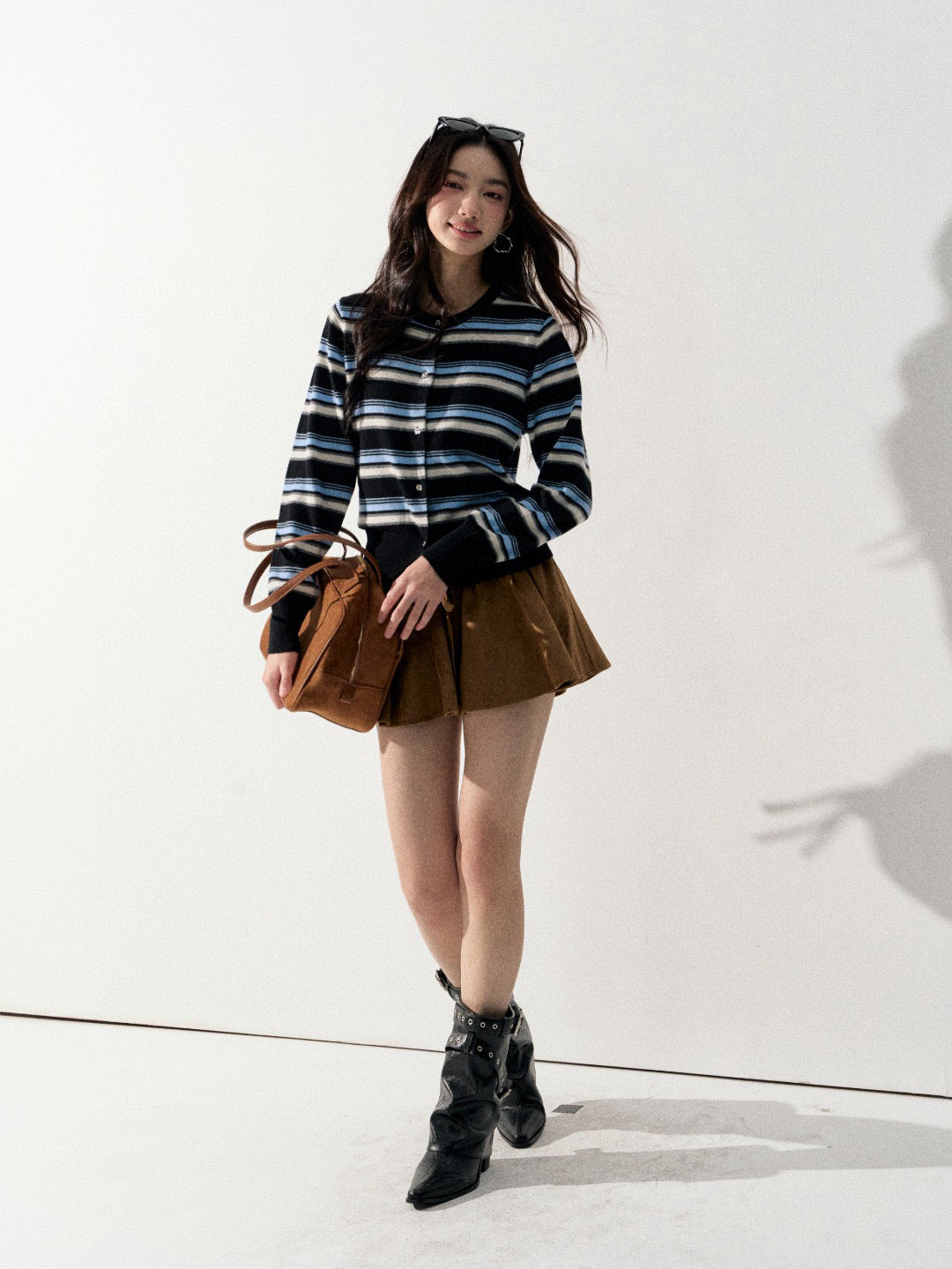 Lafreedom LAF350921 Round neck striped knitted cardigan
