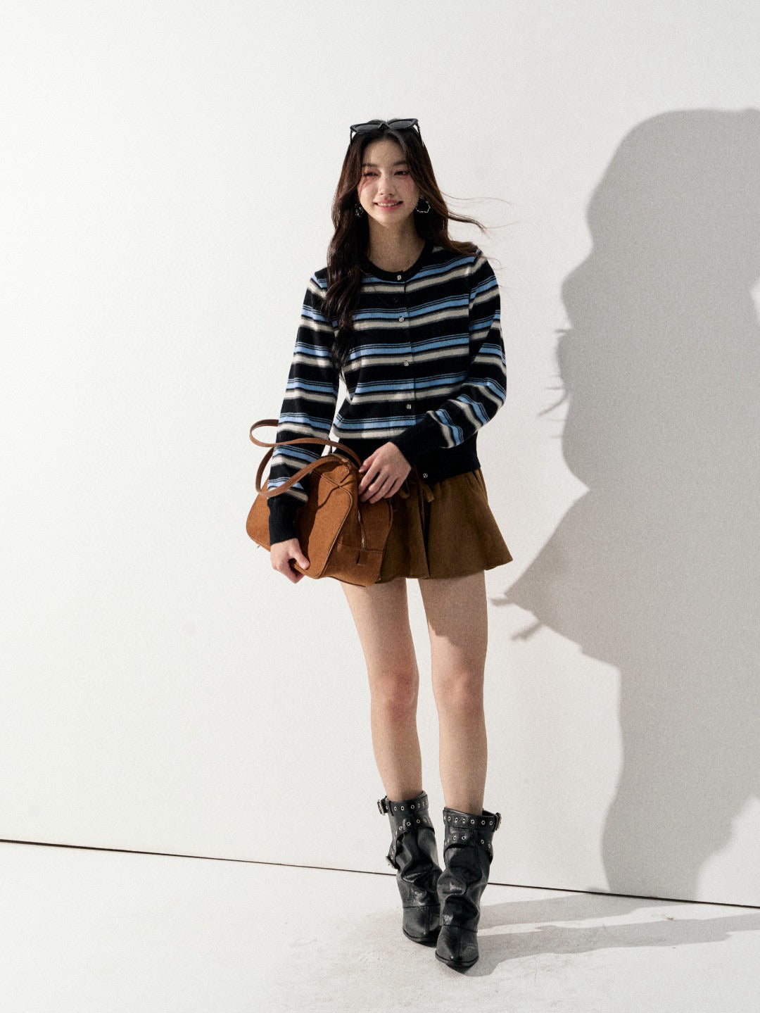 Lafreedom LAF350921 Round neck striped knitted cardigan