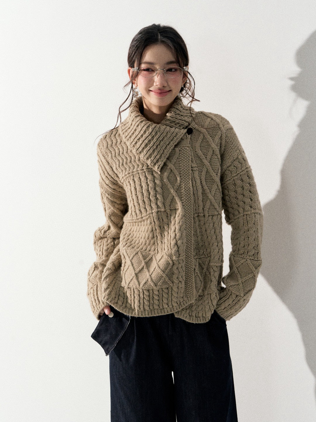 Lafreedom LAF350919 Vintage big lapel sweater cardigan