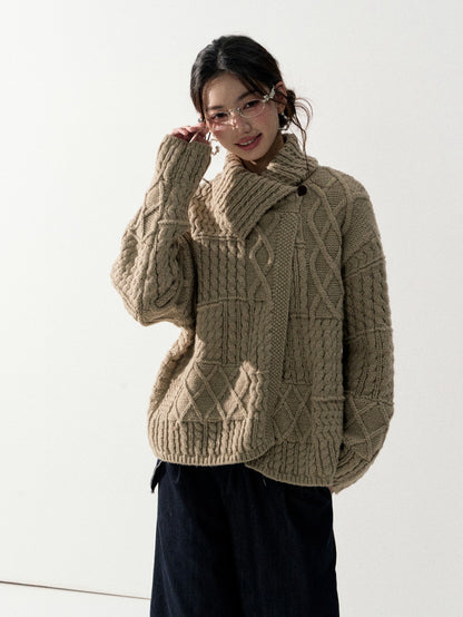 Lafreedom LAF350919 Vintage big lapel sweater cardigan