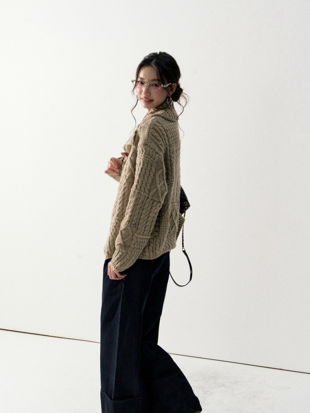 Lafreedom LAF350919 Vintage big lapel sweater cardigan