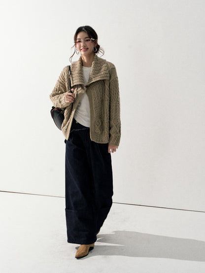 Lafreedom LAF350919 Vintage big lapel sweater cardigan