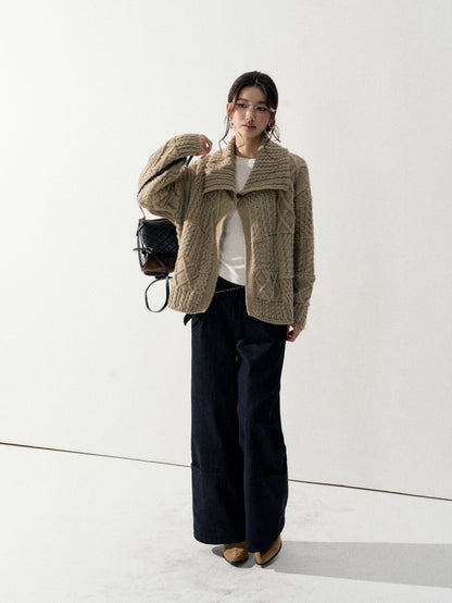 Lafreedom LAF350919 Vintage big lapel sweater cardigan