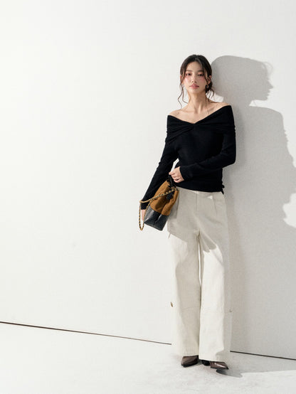 Lafreedom LAF350917 Simple off-shoulder knit sweater