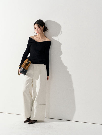 Lafreedom LAF350917 Simple off-shoulder knit sweater