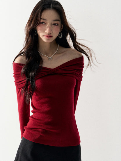 Lafreedom LAF350917 Simple off-shoulder knit sweater