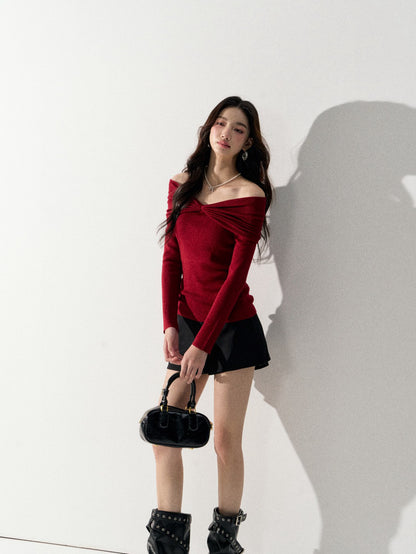 Lafreedom LAF350917 Simple off-shoulder knit sweater