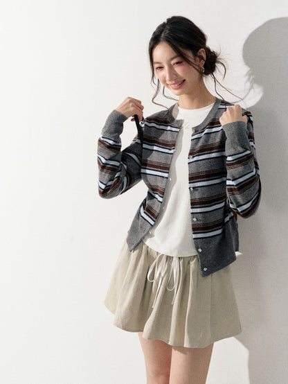 Lafreedom LAF350921 Round neck striped knitted cardigan