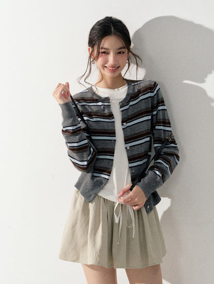 Lafreedom LAF350921 Round neck striped knitted cardigan