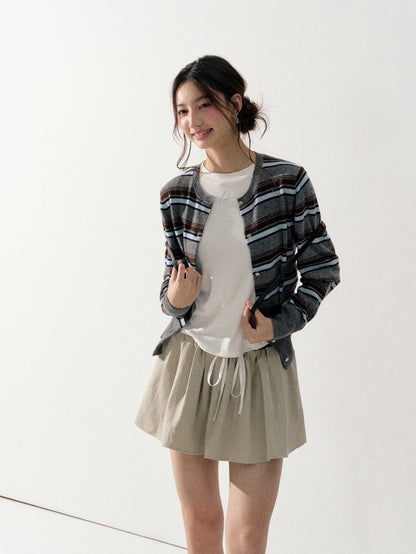 Lafreedom LAF350921 Round neck striped knitted cardigan