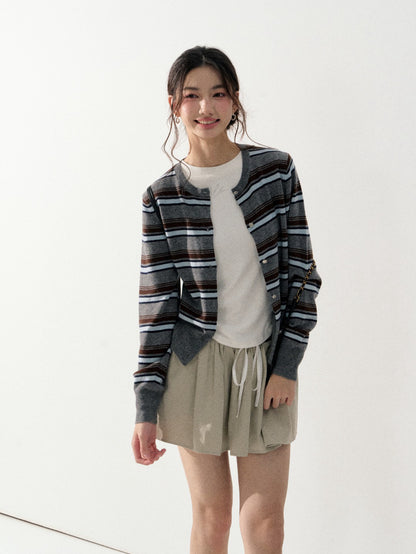 Lafreedom LAF350921 Round neck striped knitted cardigan