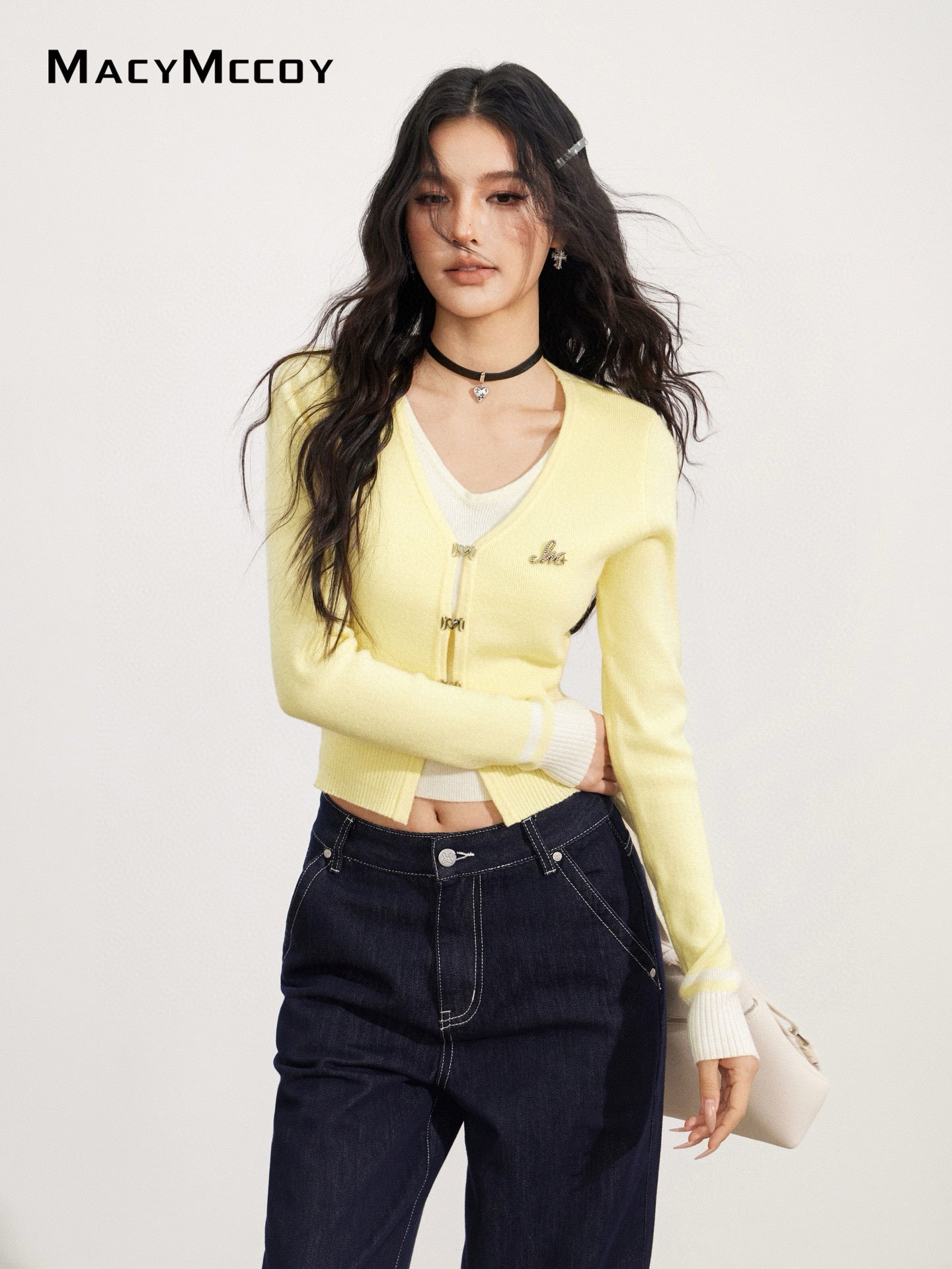 MacyMccoy MMC2025171 Fake two V-neck knitted sweater
