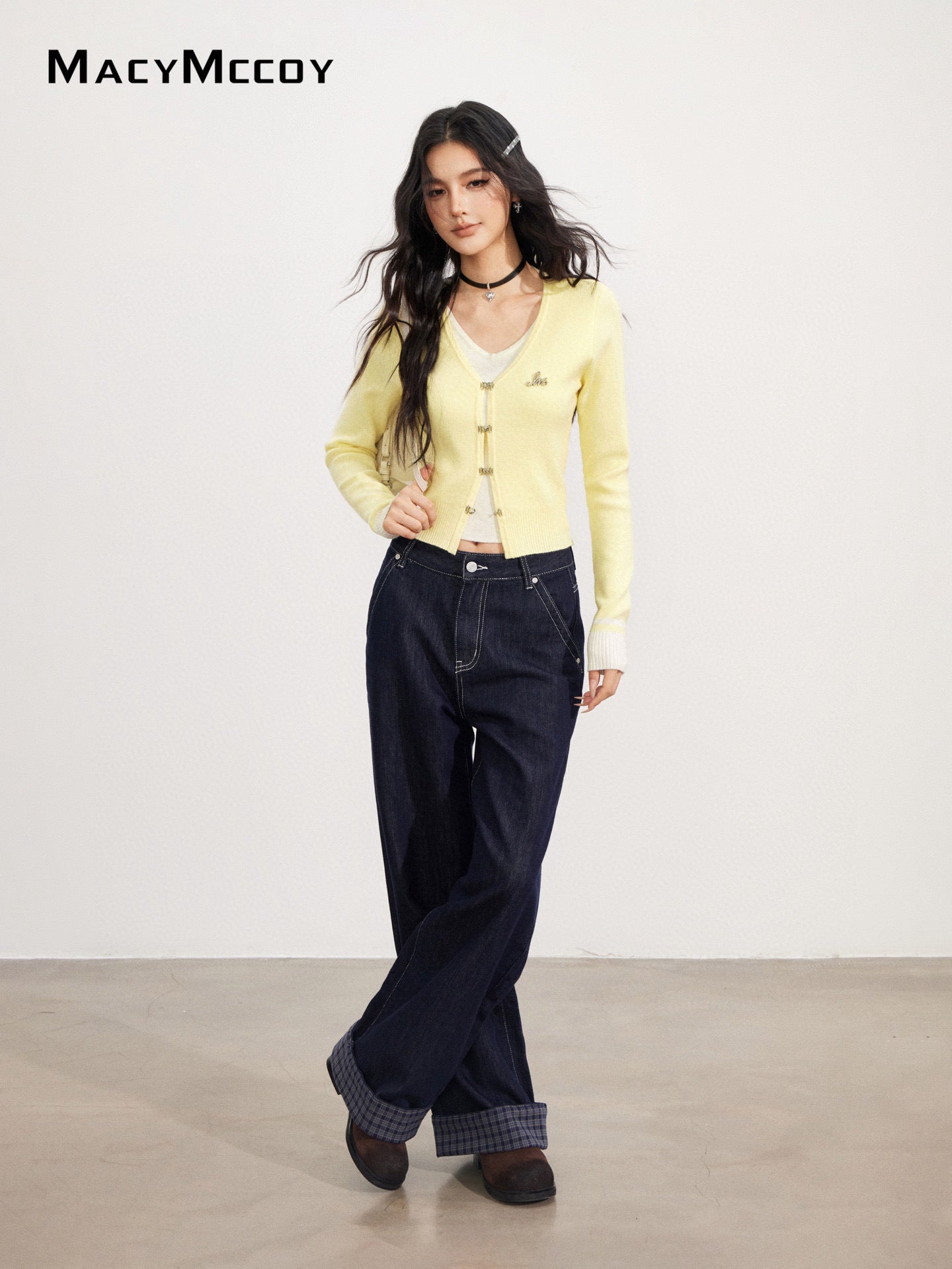 MacyMccoy MMC2025171 Fake two V-neck knitted sweater