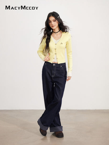 MacyMccoy MMC2025171 Fake two V-neck knitted sweater