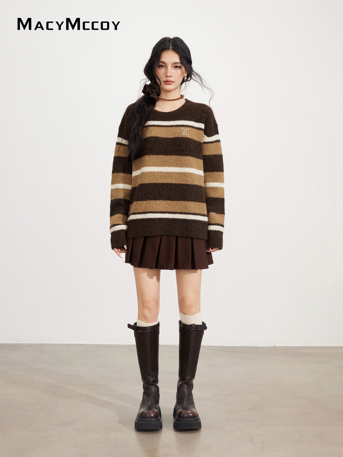 MacyMccoy MMC2025167 Retro striped loose sweater