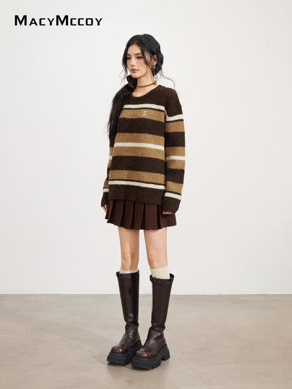 MacyMccoy MMC2025167 Retro striped loose sweater