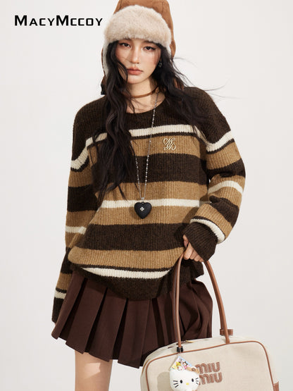 MacyMccoy MMC2025167 Retro striped loose sweater
