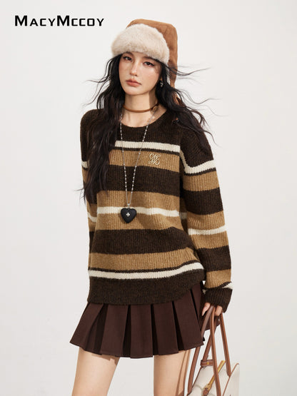 MacyMccoy MMC2025167 Retro striped loose sweater