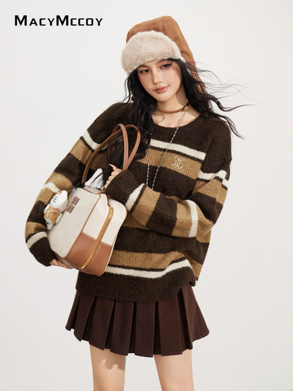 MacyMccoy MMC2025167 Retro striped loose sweater
