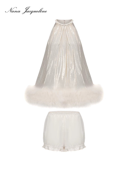 Nana Jacqueline Viola Fur Mini Dress (with leggings)