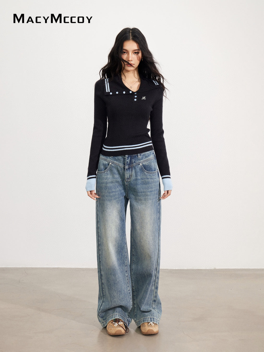 MacyMccoy MMC2025172 Irregular contrasting knitted top