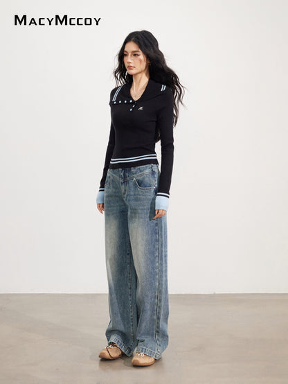 MacyMccoy MMC2025172 Irregular contrasting knitted top