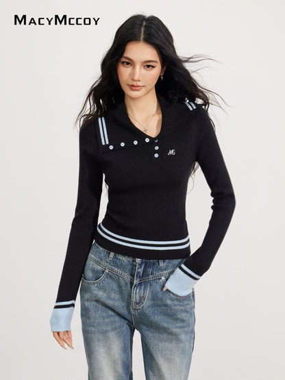 MacyMccoy MMC2025172 Irregular contrasting knitted top