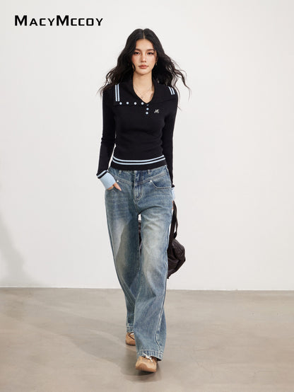 MacyMccoy MMC2025172 Irregular contrasting knitted top