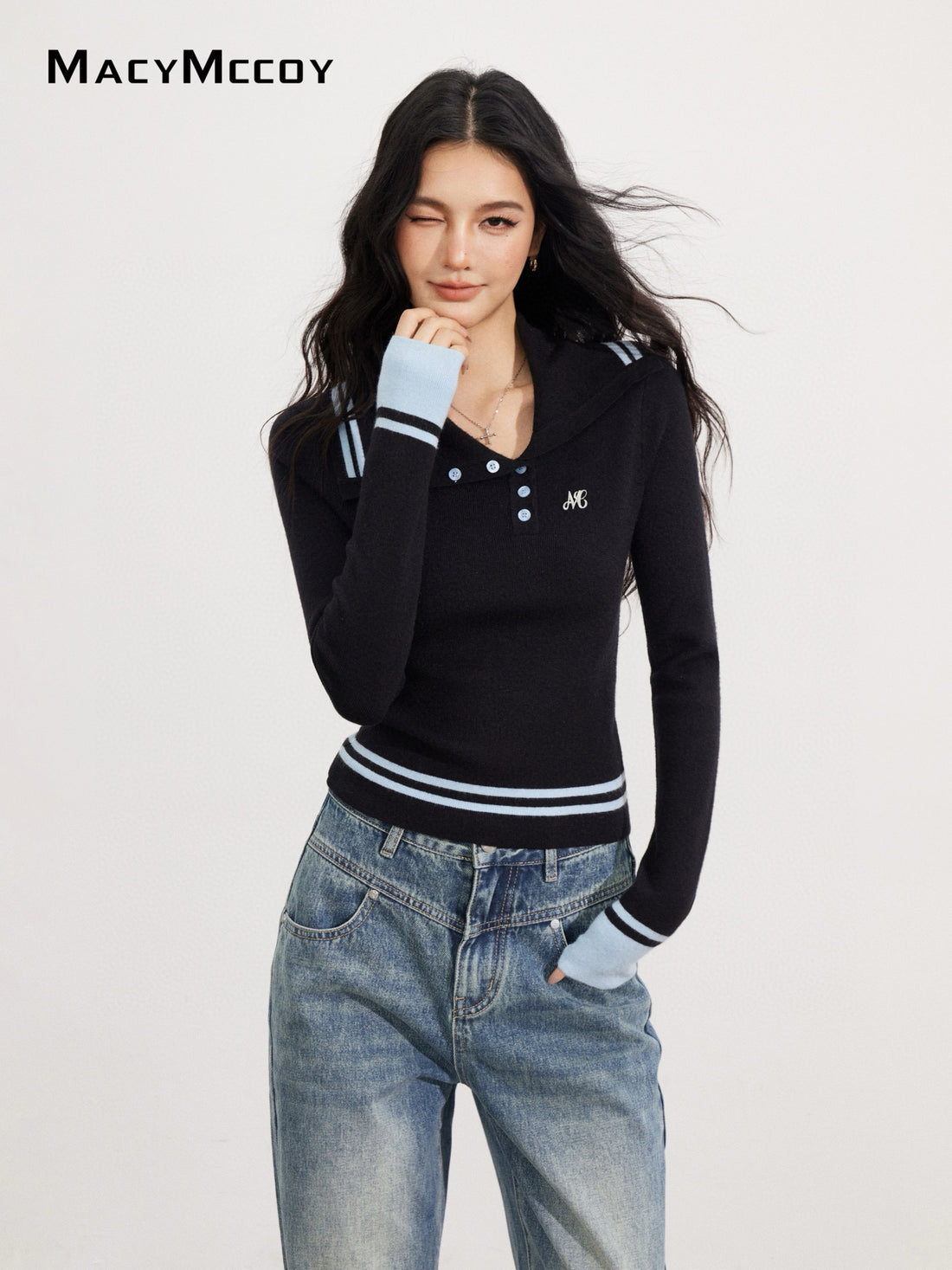 MacyMccoy MMC2025172 Irregular contrasting knitted top