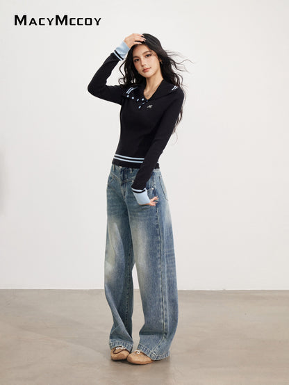 MacyMccoy MMC2025172 Irregular contrasting knitted top