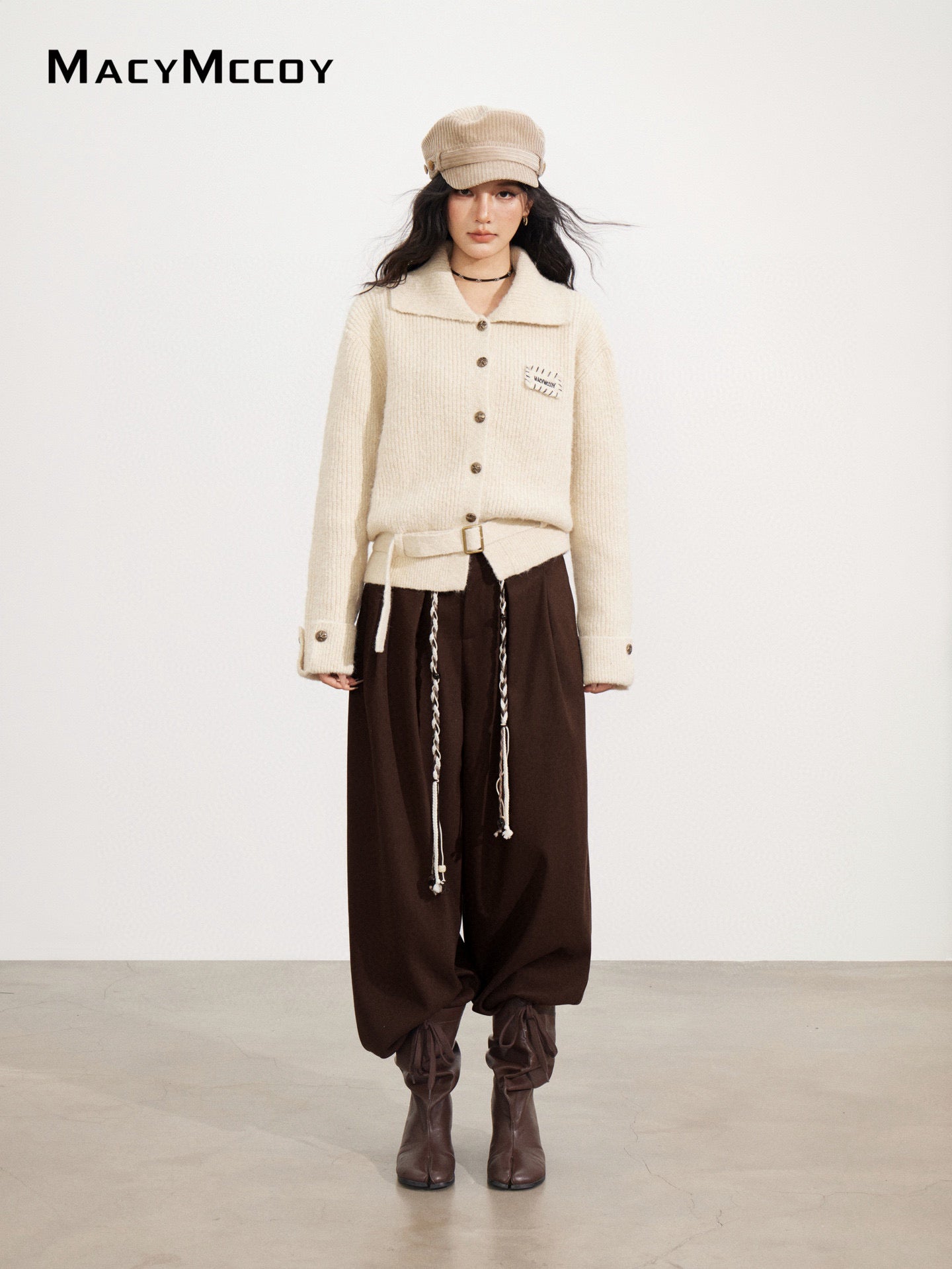 MacyMccoy MMC2025168 Collar tied sweater jacket