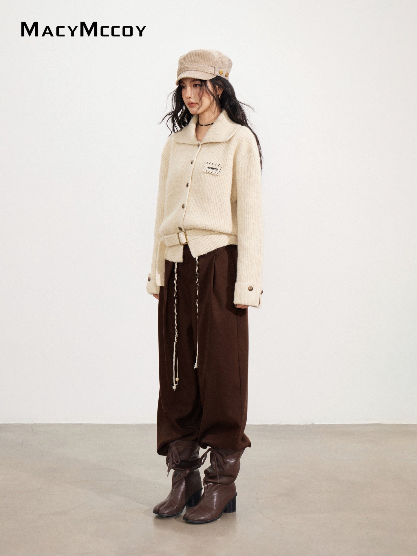 MacyMccoy MMC2025168 Collar tied sweater jacket