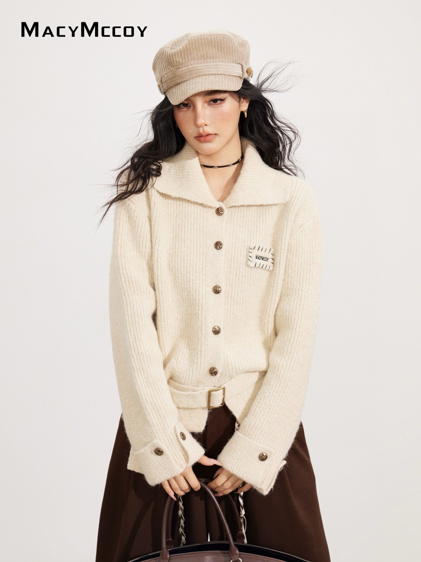 MacyMccoy MMC2025168 Collar tied sweater jacket