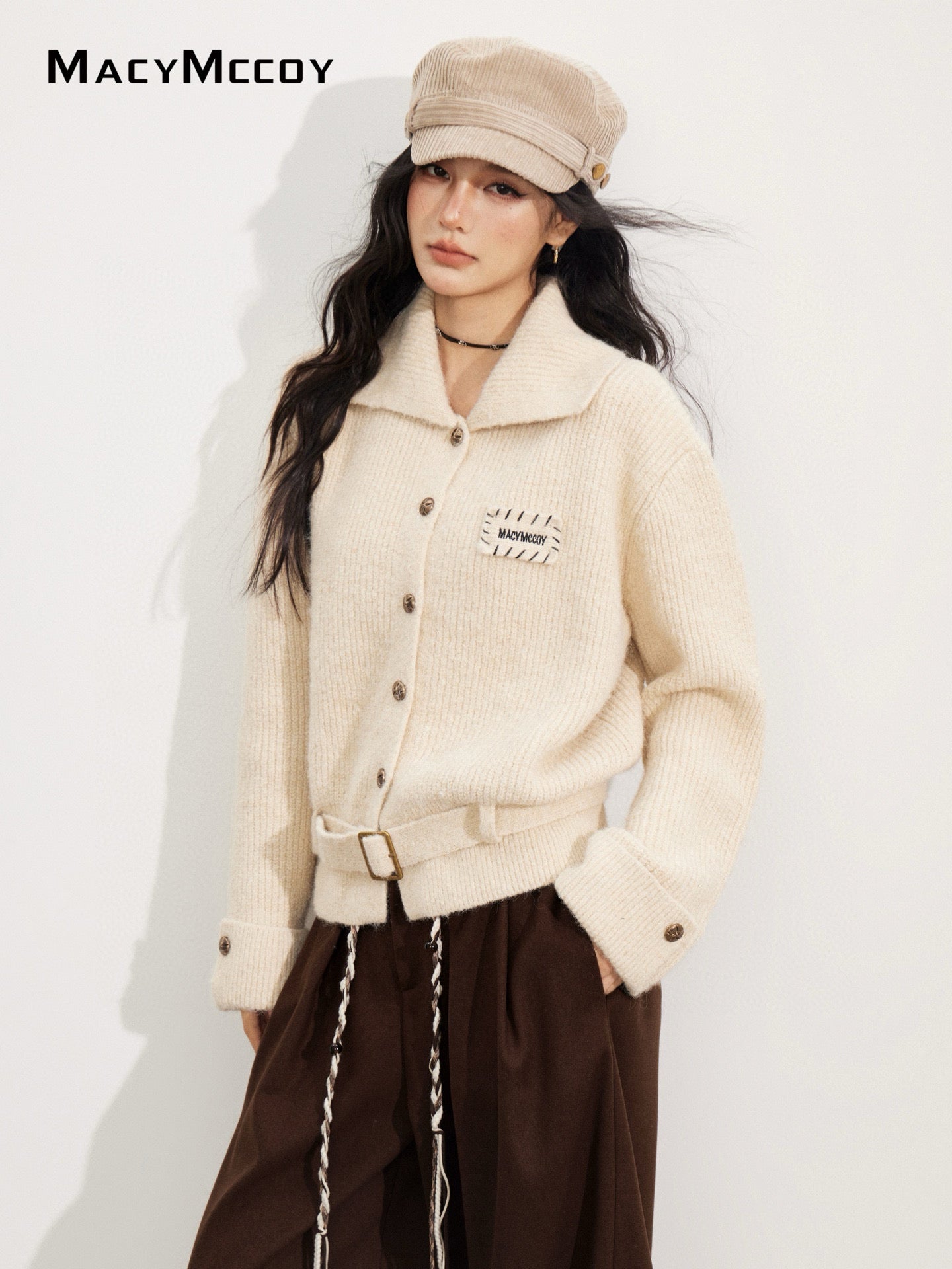 MacyMccoy MMC2025168 Collar tied sweater jacket